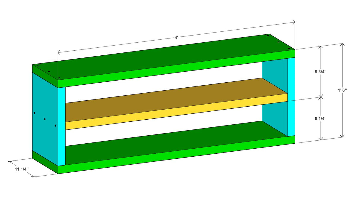 Shoe Bench Plan 48" x 11.25" x 18" – 3d view drawing