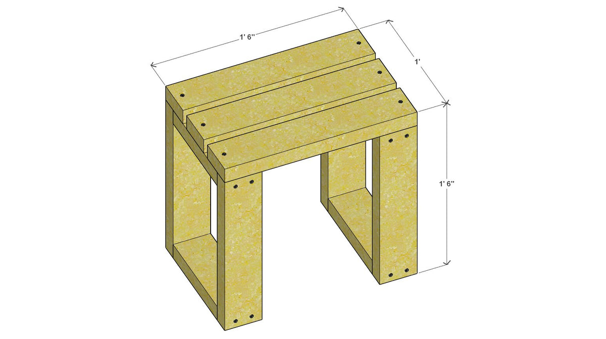 Small Dining Bench Plan 18" x 12" x 18" – 3d view drawing