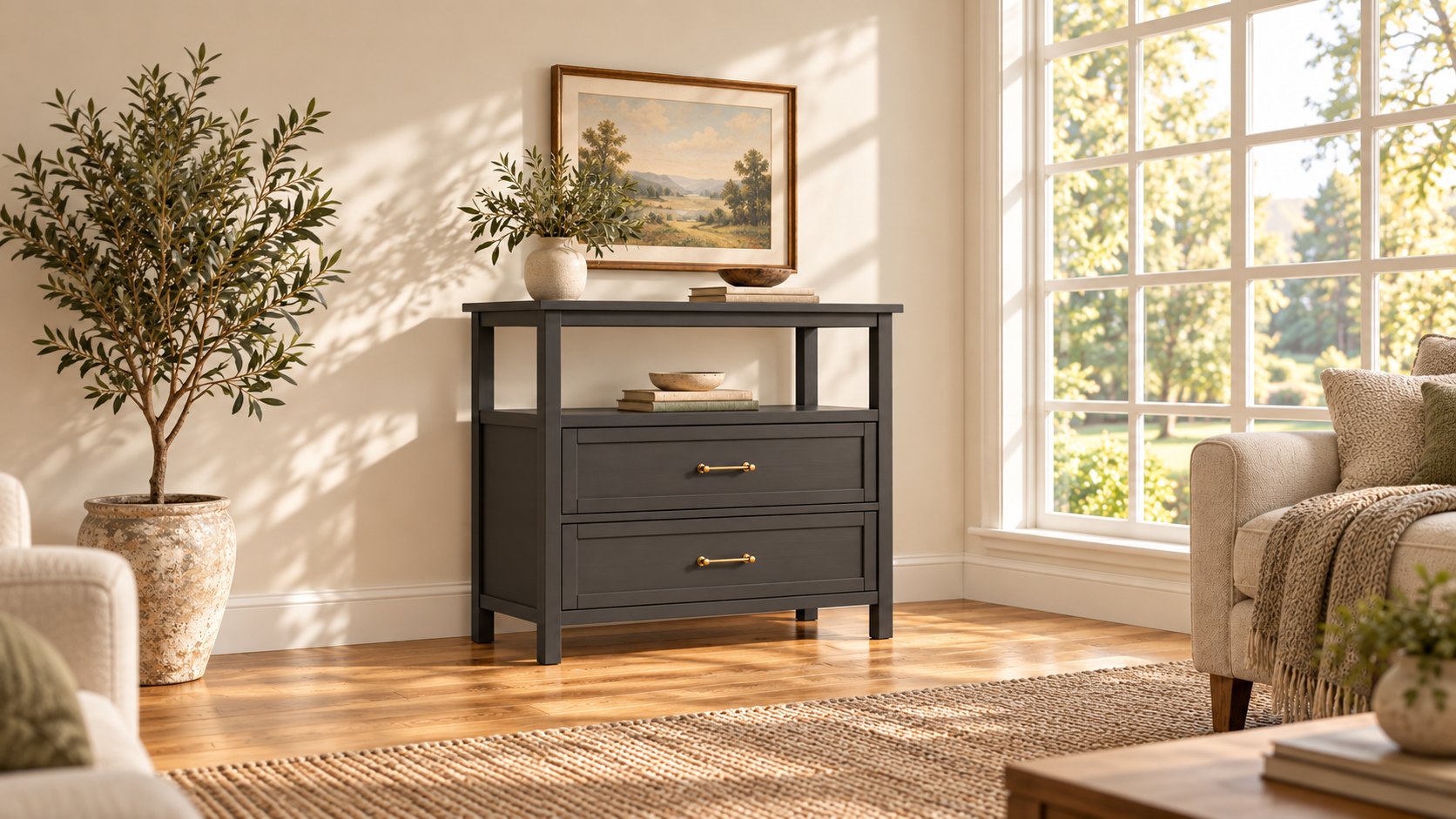 Two-Drawer Console Table with Open Shelf 17" x 37" x 35" DIY plan