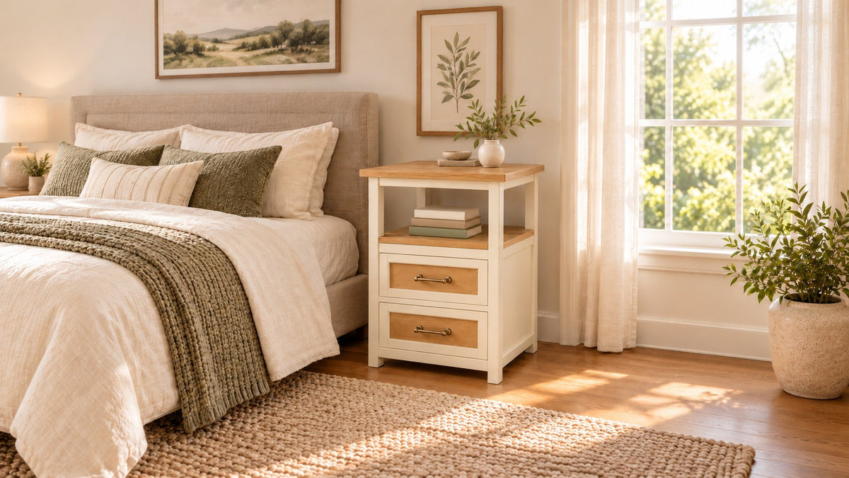 Two-Drawer Nightstand with Open Shelf 17" x 19" x 30" – rendering