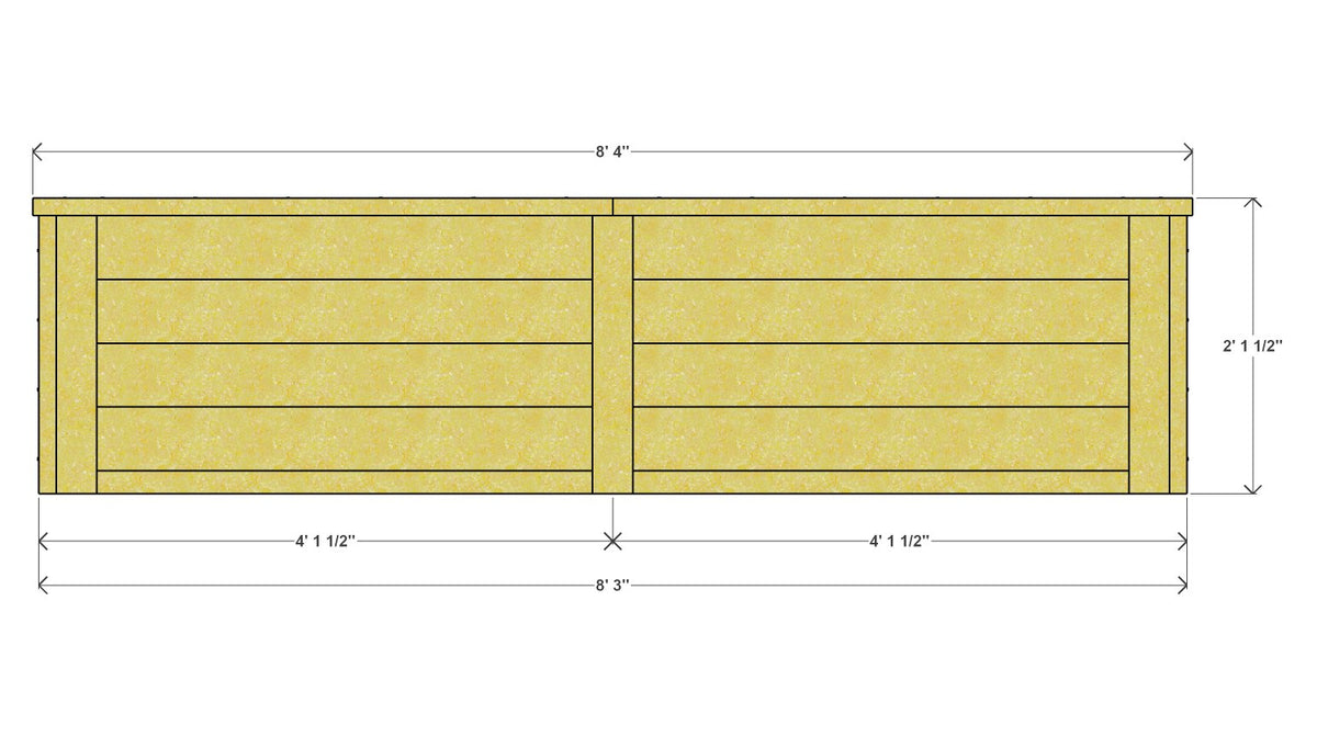 Wide Raised Garden Bed Plan 100" x 55" x 25.5" – front drawing