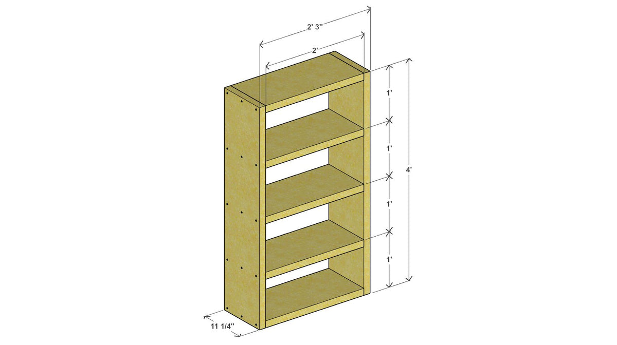 Wood Bookshelf Plan 27" x 11.25" x 48" – 3d view drawing