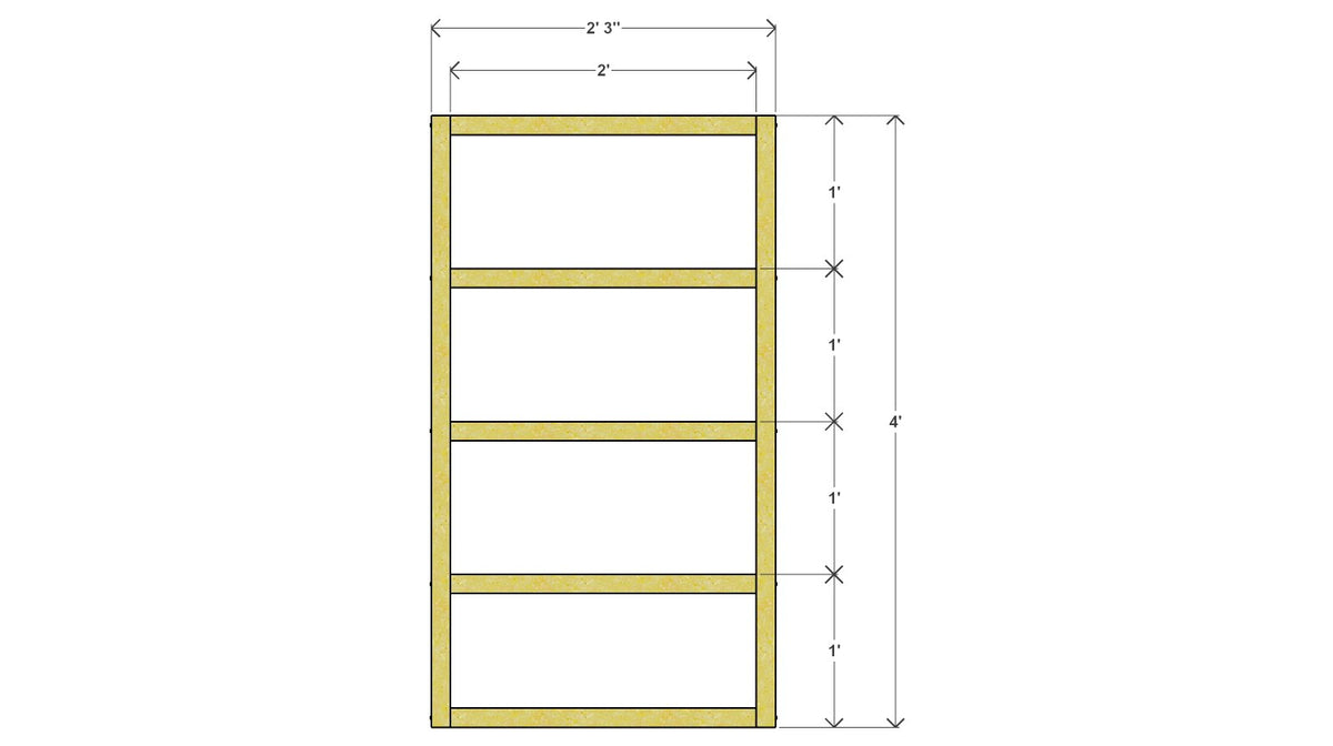 Wood Bookshelf Plan 27" x 11.25" x 48" – front drawing